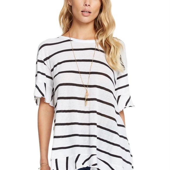 CHASER STRIPED RUFFLE TEE W/ TULIP BACK - Picture 4 of 6